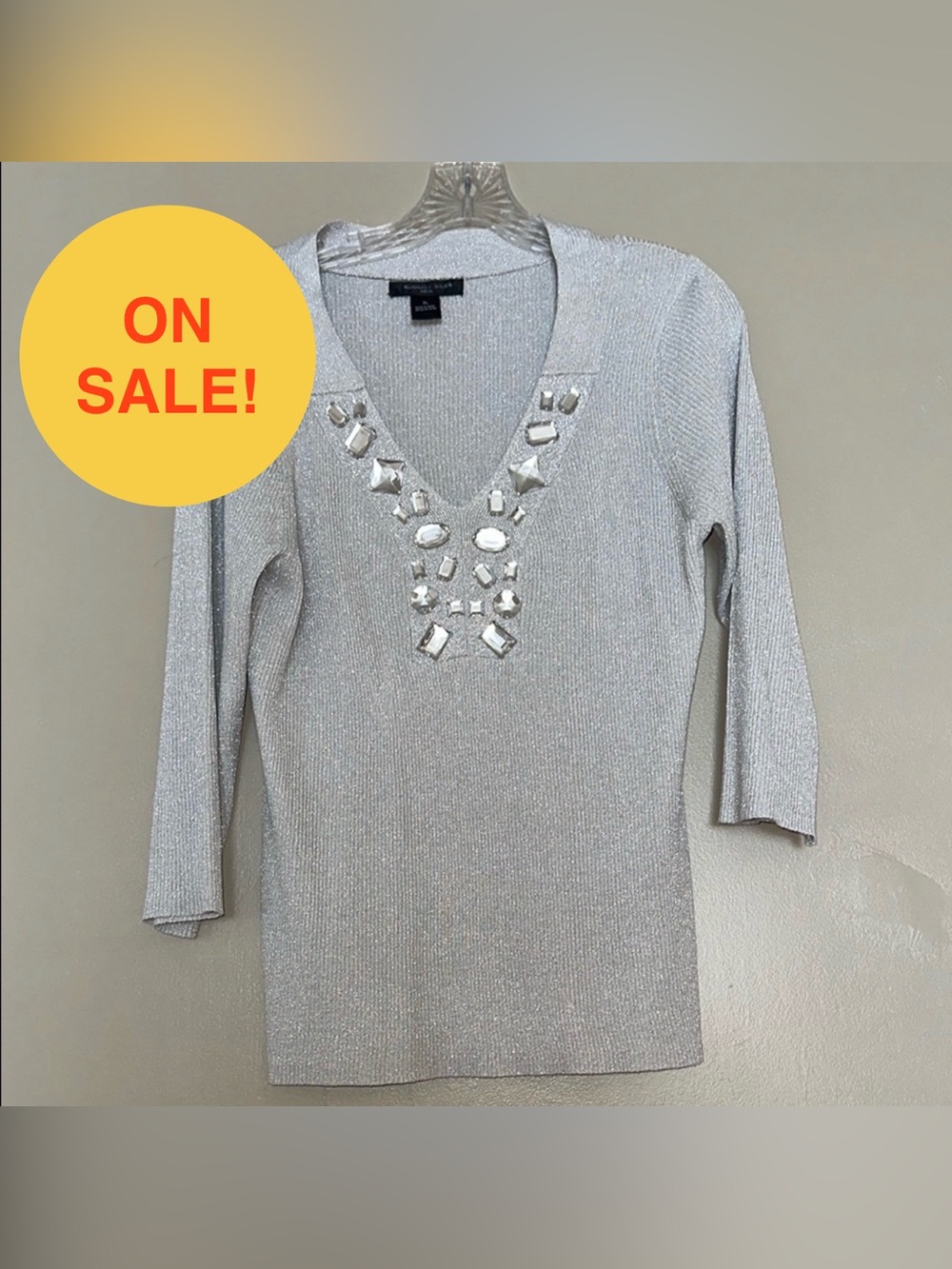 Elegant Silver Women's Top XL
